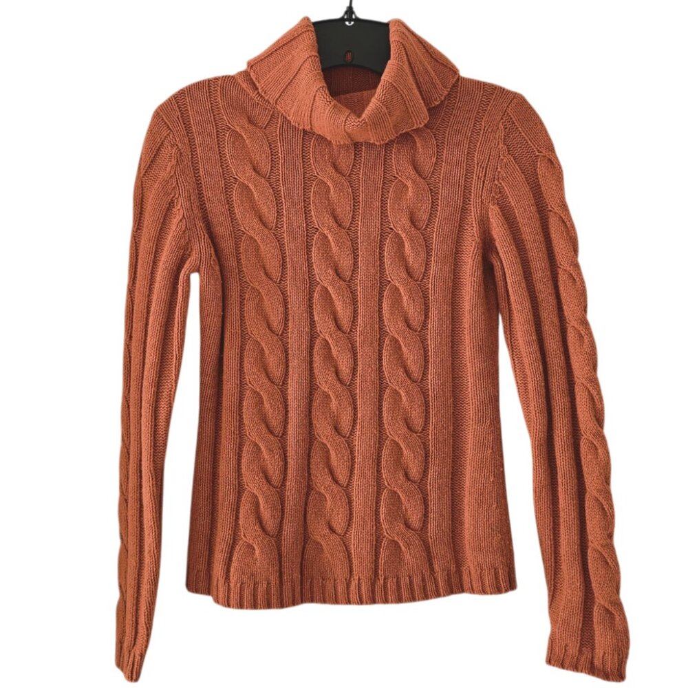 Ann Taylor Loft Cable Knit Cowl Neck Sweater | EUC | XSP | Sienna Earthy Orange